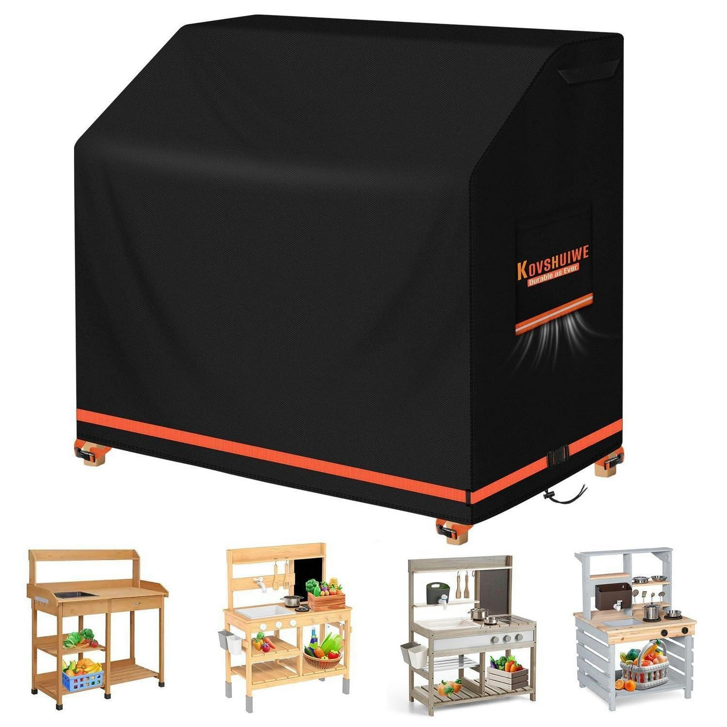 ABDECKUNG für Matschküche 110 x 50 x 95 cm Oxford Stoff wasserdicht - Schwarz, Textil (90/110/50cm)