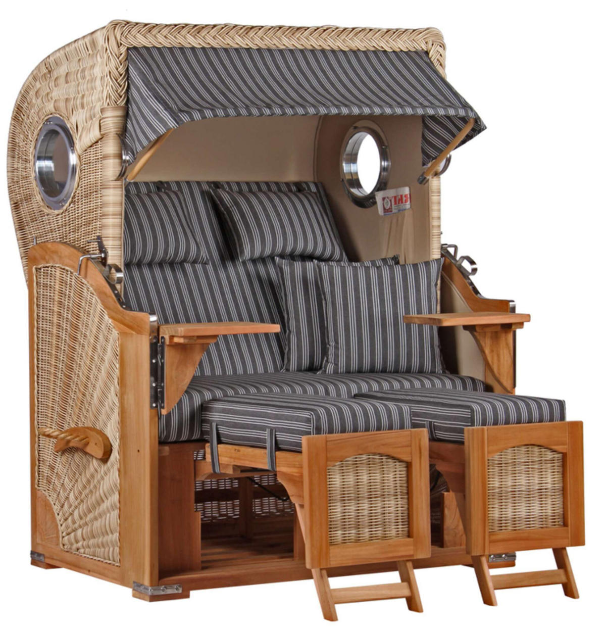 STRANDKORB Komplettset Düne Teak PE Shell Dessin 500 - Braun/Grau, Naturmaterialien/Metall (125/170/80cm) - Mr. Deko