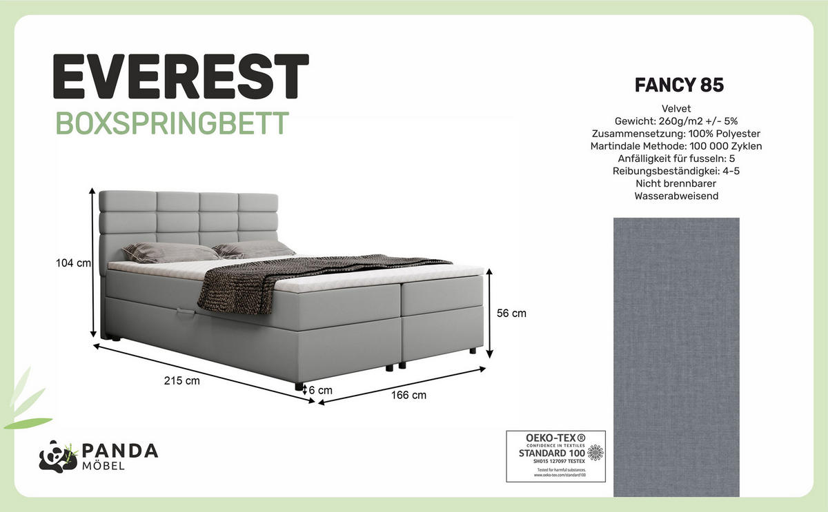 BOXBETT Reve 160 x 200 cm mit Bettkasten und Lattenrost ohne matratze - hellgrau - Dunkelgrau, Holz (160/206cm) - Panda Möbel