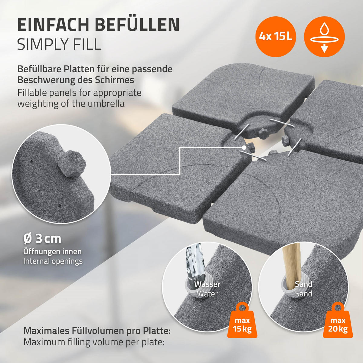 ZÁVAŽÍ NA SLUNEČNÍK 4dílné v kamenném vzhledu z plastu - šedá, plast (105/105cm) - ML-DESIGN