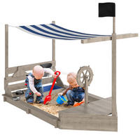 SANDKASTEN Sandkiste groß mit Abdeckung im Schiff Design Matschekiste aus Holz - Grau, Holz (180/103/144.5cm) - Outsunny