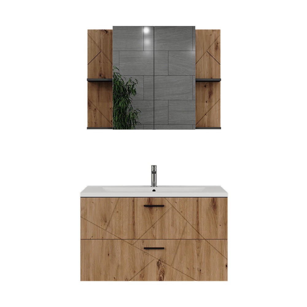 BADRUMSMÖBELSET Irma, antracit/Goldkraft ek, 3 delar Antracit, Honungsek 57/100/44.6 cm