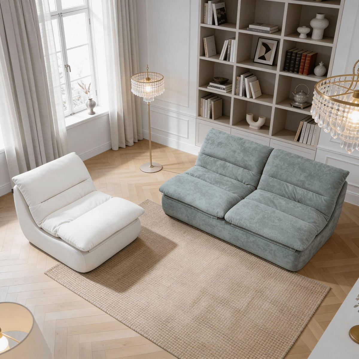 SITZGARNITUR Nuvia Sofa und Sessel Salbei und Weiß - Salbeigrün/Weiß, Textil (160/73/100cm) - COCO Living