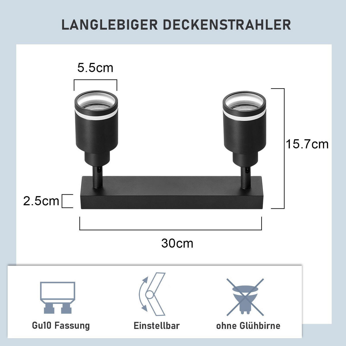 STRAHLER Saarbrücken 2-flammig 30/5/15.7 cm - Schwarz, Metall (30/5/15.7cm) - Nettlife