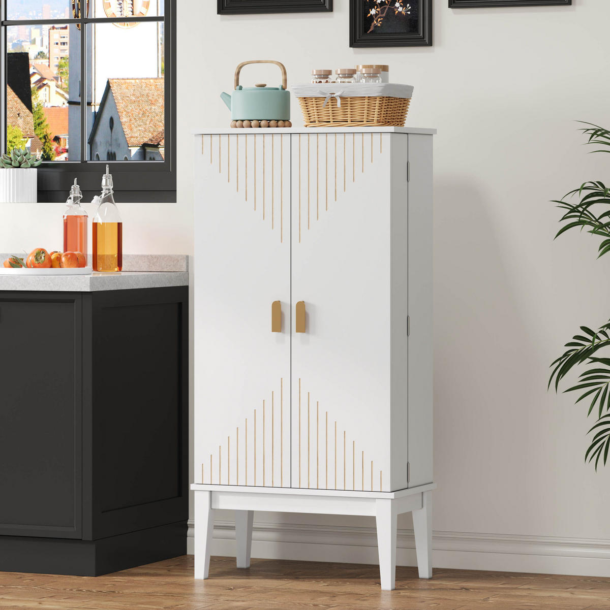 BUFFETSCHRANK 120/59/30 cm aus MDF mit 2 Türen und 5 Fächern im Vintage-Stil, Weiß - Weiß, Holzwerkstoff (59/120/30cm) - Redom