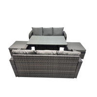 GARTENTISCHGRUPPE mit Beistelltisch,2 Hockern Polyrattan Dunkelgrau 8-Sitzer - Dunkelgrau/Grau, Glas/Kunststoff - Fimous