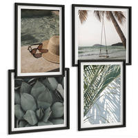 BILDER SET 4er Set - 50x50 cm & 40x60 cm Schwarzer Rahmen - Tropische Pflanzen für den Urlaub - Schwarz, Kunststoff (50/50cm) - TULUP