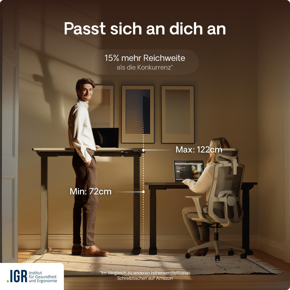 SCHREIBTISCH Elektrisch Höhenverstellbarer HomeOne 120x60cm Schwarz/Grau mit Memory-Funktion, Anti-Kollisions Technologie - Schwarz/Grau, Holzwerkstoff (60/120/72cm) - Desktronic