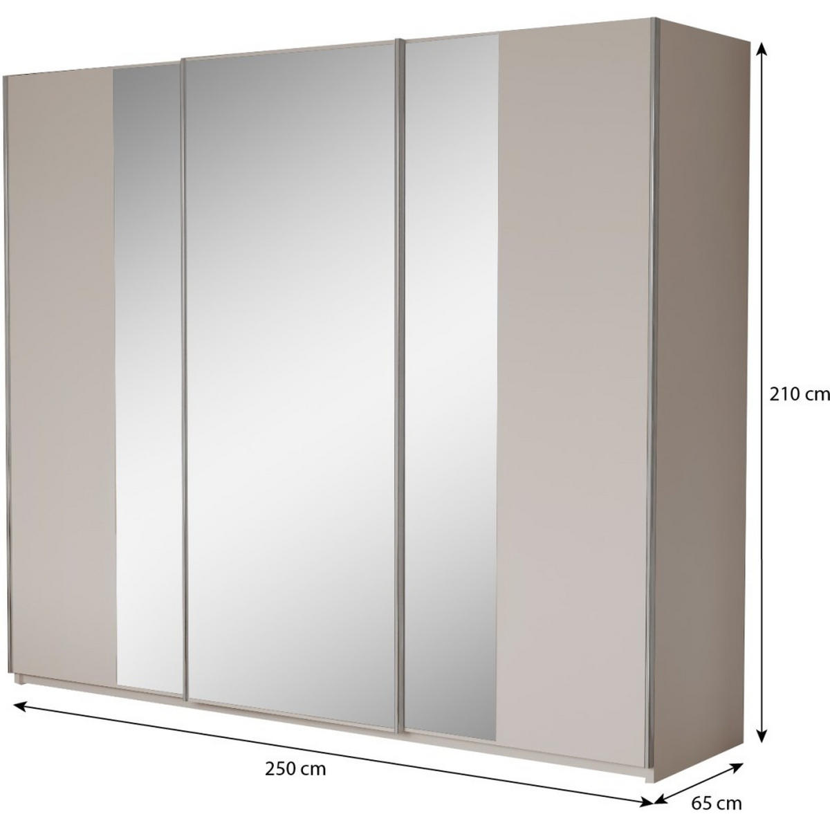 SCHWEBETÜRENSCHRANK Perla mit 2 Türen und Spiegel, 250 cm, Sandbeige - Sandfarben, Holzwerkstoff (250/210/65cm) - Beautysofa