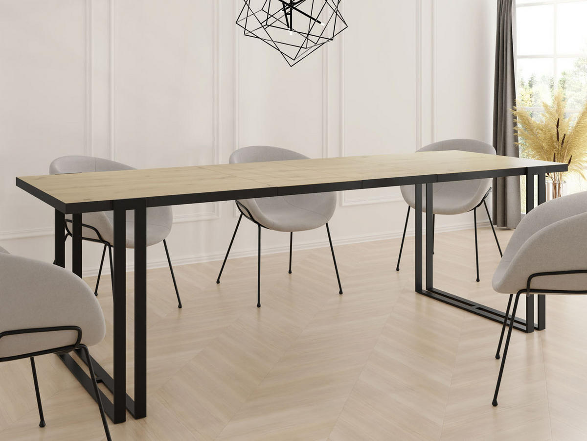 ESSTISCH Marina rechteckig ausziehbar, Artisan Eiche 160-260/90/76 cm - Schwarz/Eiche Artisan, Holzwerkstoff/Metall (160/90/76cm) - WFL GROUP