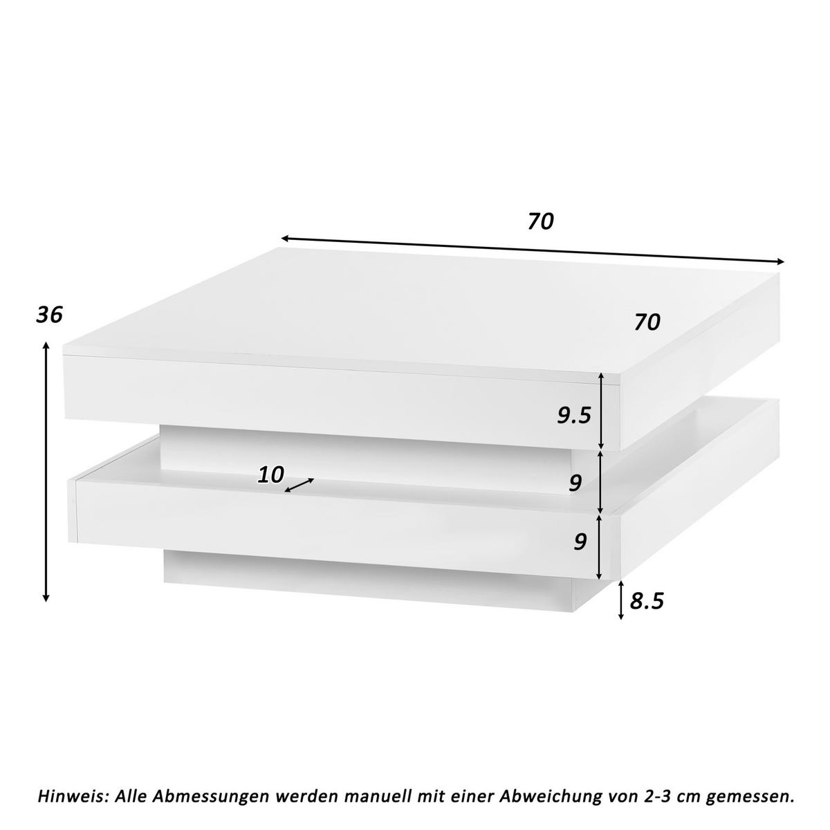 COUCHTISCH 70/70/36 cm in Weiß Hochglanz mit LED-Beleuchtung - Weiß, Holzwerkstoff (70/70/36cm) - Flora Grace