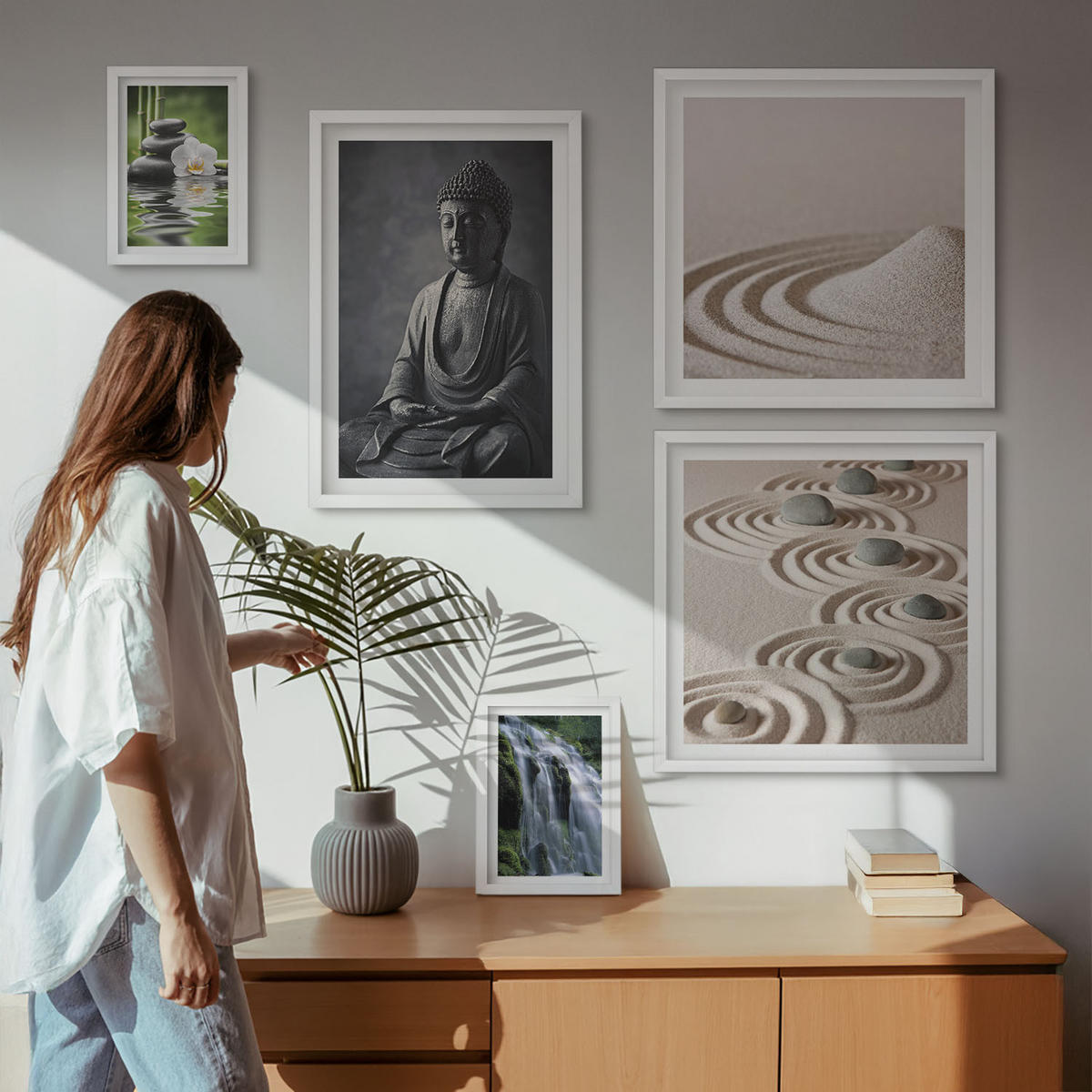 WANDBILDER 5er-Set - 50x50 cm & 20x30 cm & 40x60 cm Weißer Rahmen - Fußabdruck eines Astronauten auf dem Mond - Weiß, Kunststoff (40/60cm) - ArtPrintCave