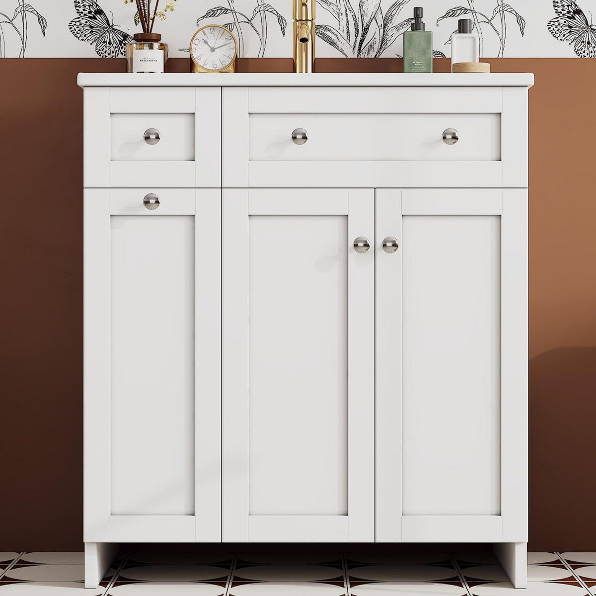 WASCHTISCH Keramik & MDF 76x47x86 cm Weiß freistehend mit Stauraum und Soft-Close - Weiß, Keramik (76/86/47cm) - Modfu