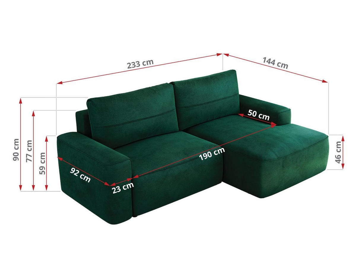 ECKSOFA BELLUNO L Dunkelgrün Velvet - Rechts - Dunkelgrün/Schwarz, Textil (233/144cm) - MKS