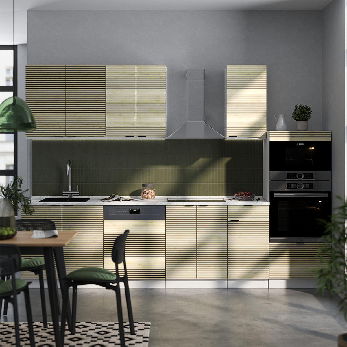 KÜCHENZEILE Fame-Line Eiche Paneel/Weiß 300 cm mit Hochschrank, ohne Arbeitsplatte - Hellbraun/Weiß, Holzwerkstoff (300/81.6/46cm) - Vicco