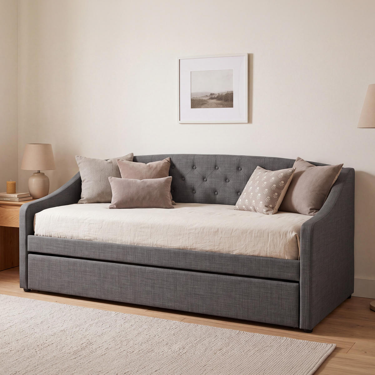 POLSTERBETT ausziehbar 140/200 cm in Grau - Grau, Textil (90/200cm) - Homestyle4u