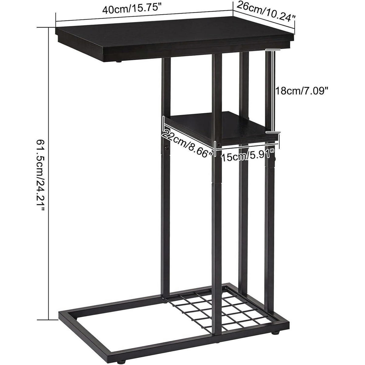 BEISTELLTISCH C-Form Schwarz 40 x 26 x 61.5 cm 1er Set - Schwarz, Metall (40/26/61.5cm)