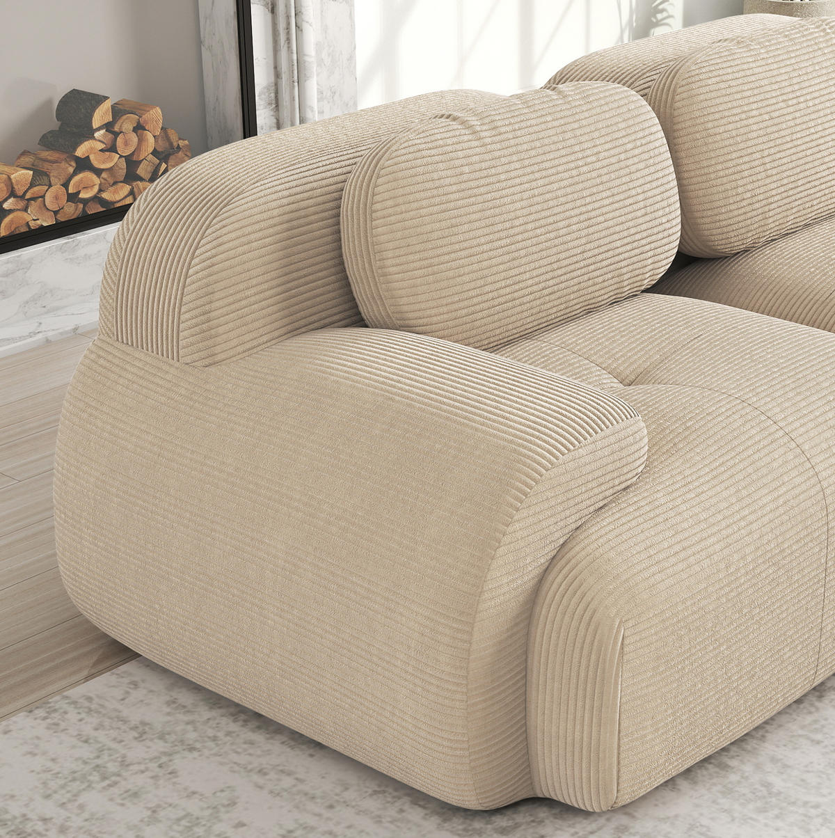 SOFA 298/103/70 cm in Beige aus Cord, modular und montagefrei - Beige, Textil (103/70/298cm) - Flora Grace