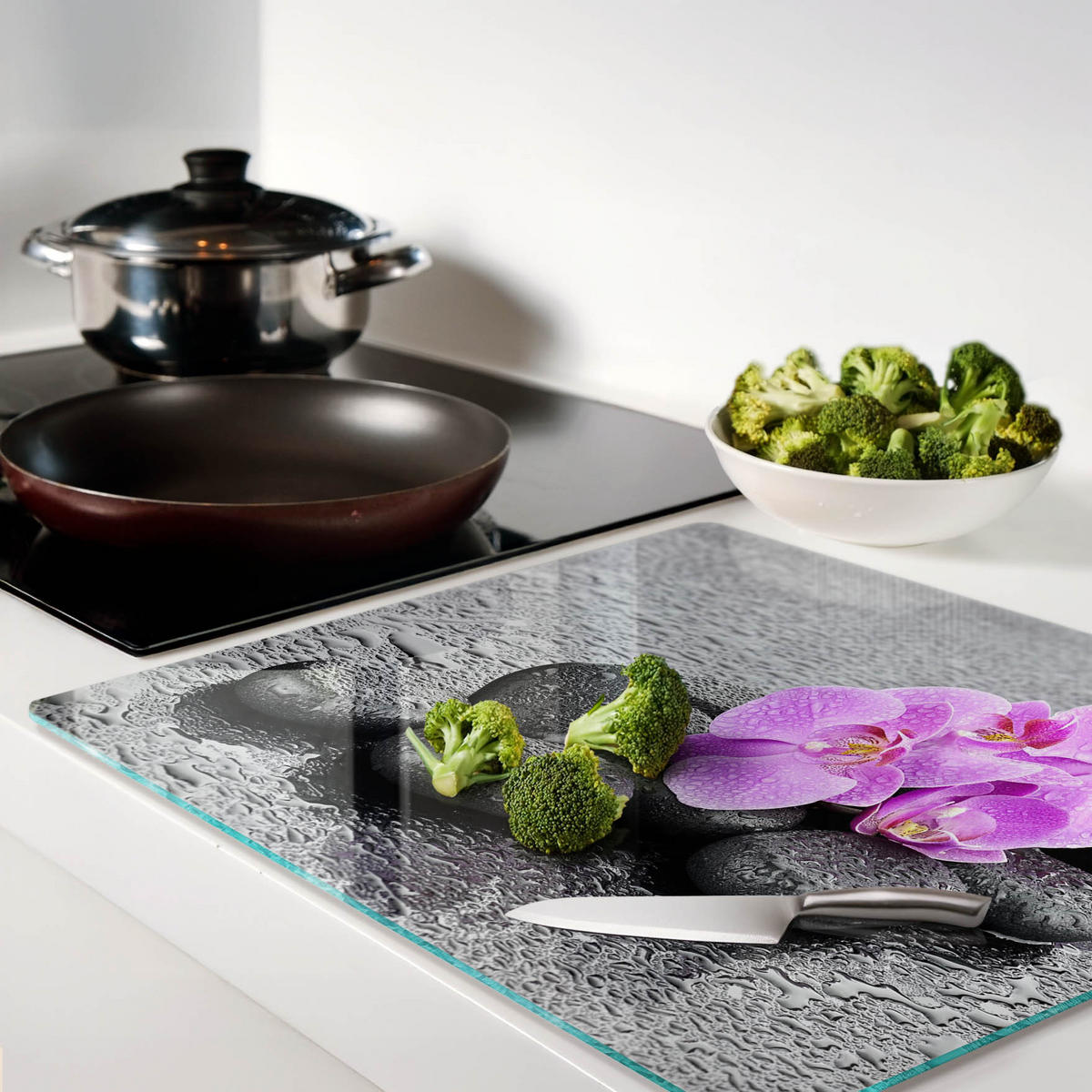 GLASPLATTE 60x52 cm Orchideensteine - Pink, Glas (60/0.4/52cm) - TULUP