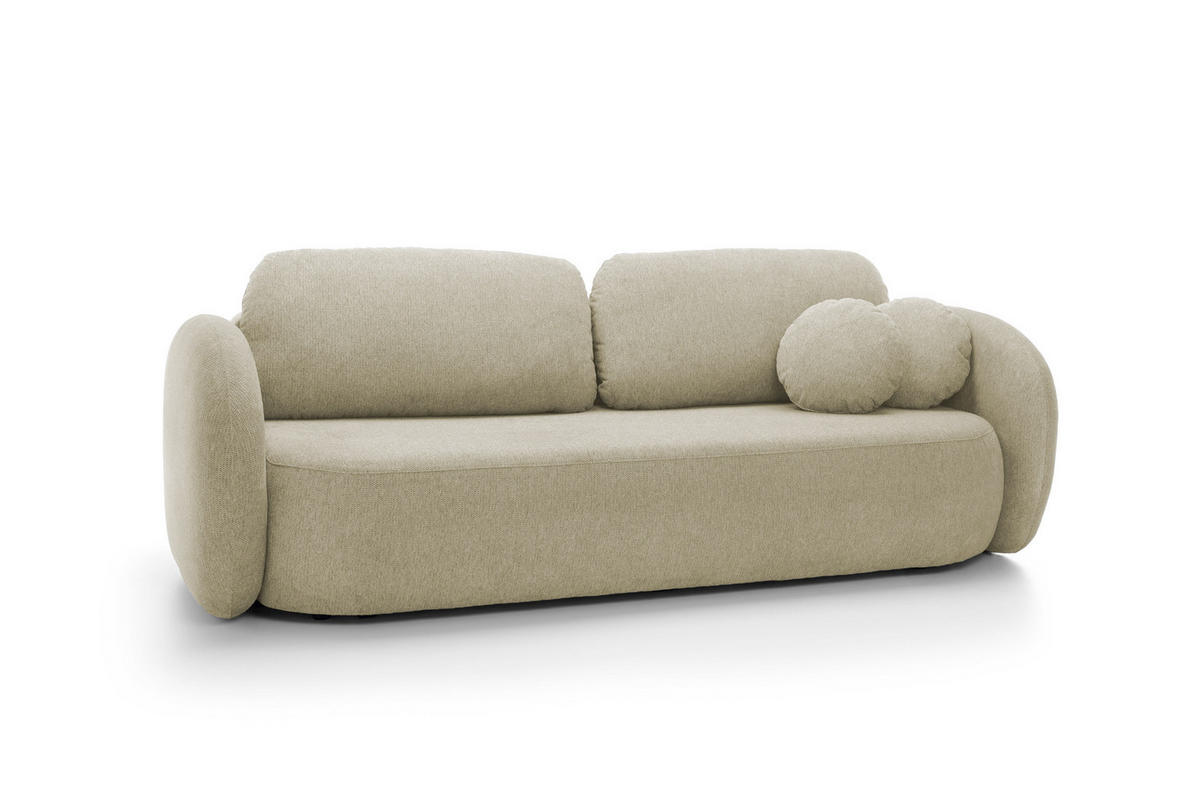 SOFA OLIO Mit Schlaffunktion Und Bettkasten, Bonell-Taschenfederung, Aragon-Stoff, lose Rückenkissen, freistehend, 238x101x86 cm Beige - Beige, Holz/Textil (238/86/101cm) - DomoHome