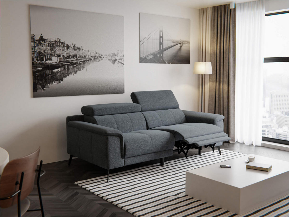RELAXSOFA FIERO 3-Sitzer mit 1 Relaxfunktion, dunkelgrau - Dunkelgrau/Schwarz, Holzwerkstoff/Textil (212/82/103cm) - Courtois Laville