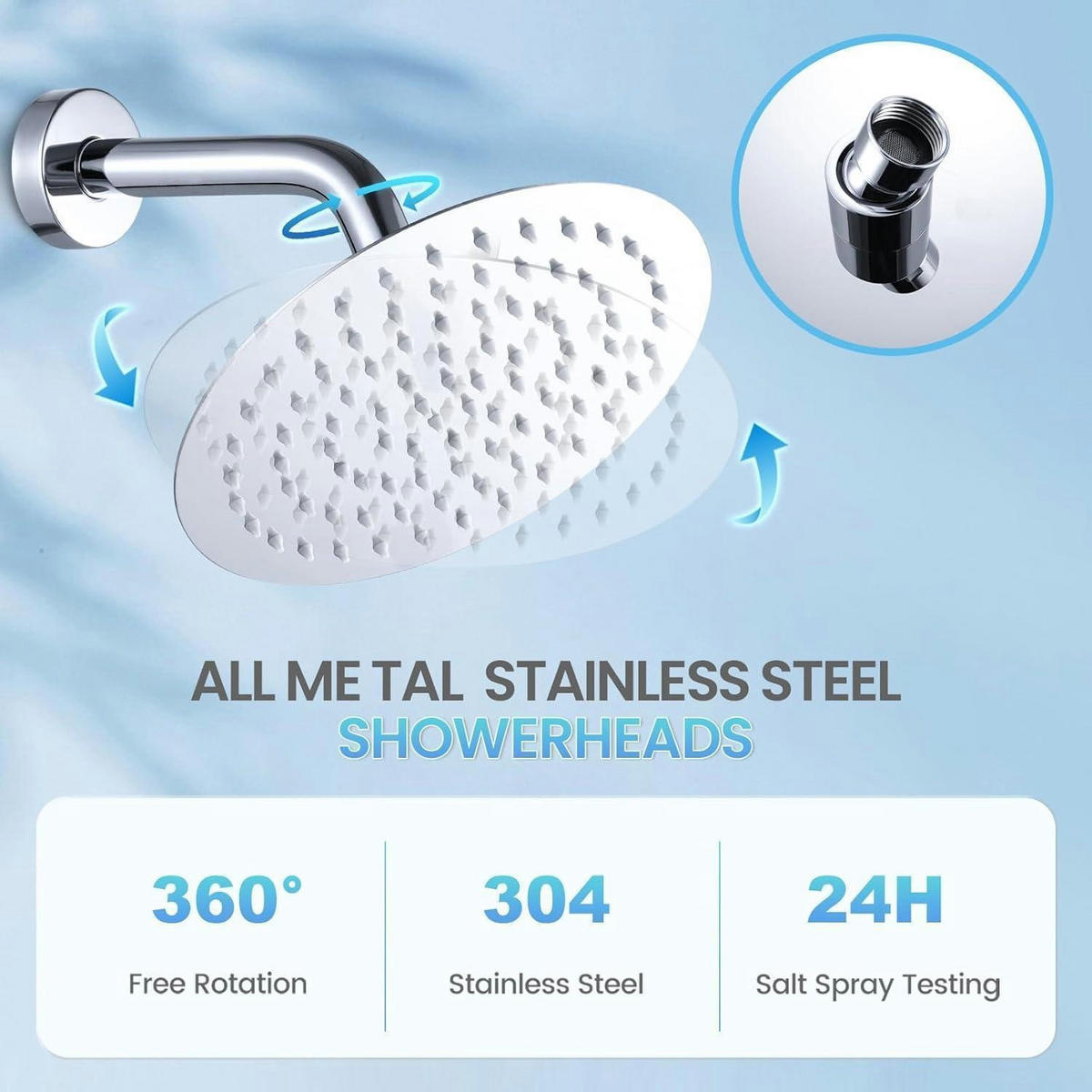 REGENDUSCHE 20 cm Chrom Edelstahl 304 Wassersparend Anti-Verstopfungs-Düsen - Silberfarben, Metall (20.3/12.7/20.3cm)