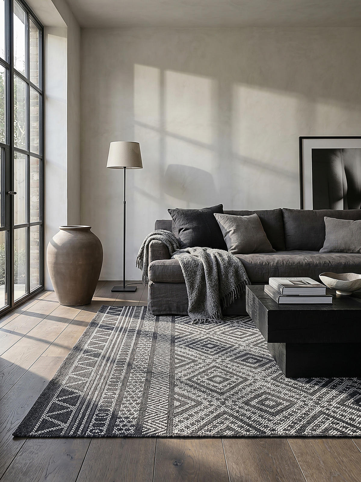 FLACHWEBTEPPICH Berber ESERA Polypropylen Anthrazit 120 x 160 cm - Anthrazit, Textil (120/160cm) - KADIMA DESIGN