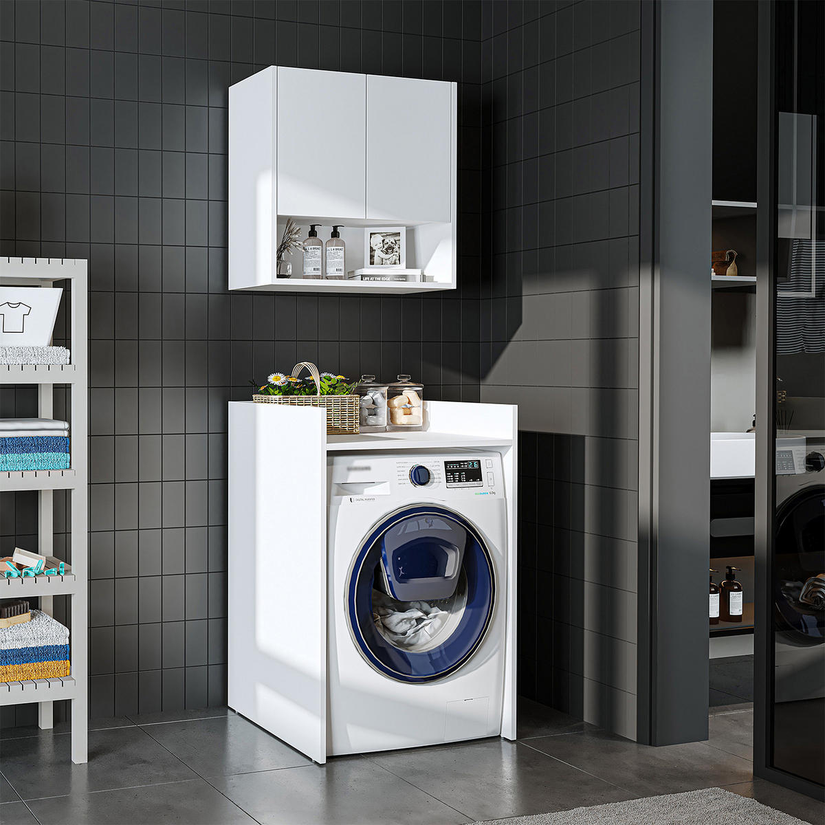 WASCHMASCHINENSCHRANK DERIN-I 65cm Breit, 99cm Hoch - Weiß, Holzwerkstoff (65/99/60cm)