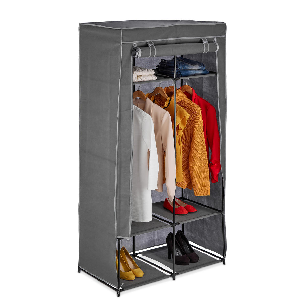STOFFSCHRANK - Grau, Kunststoff/Textil (90/172/45cm) - Relaxdays
