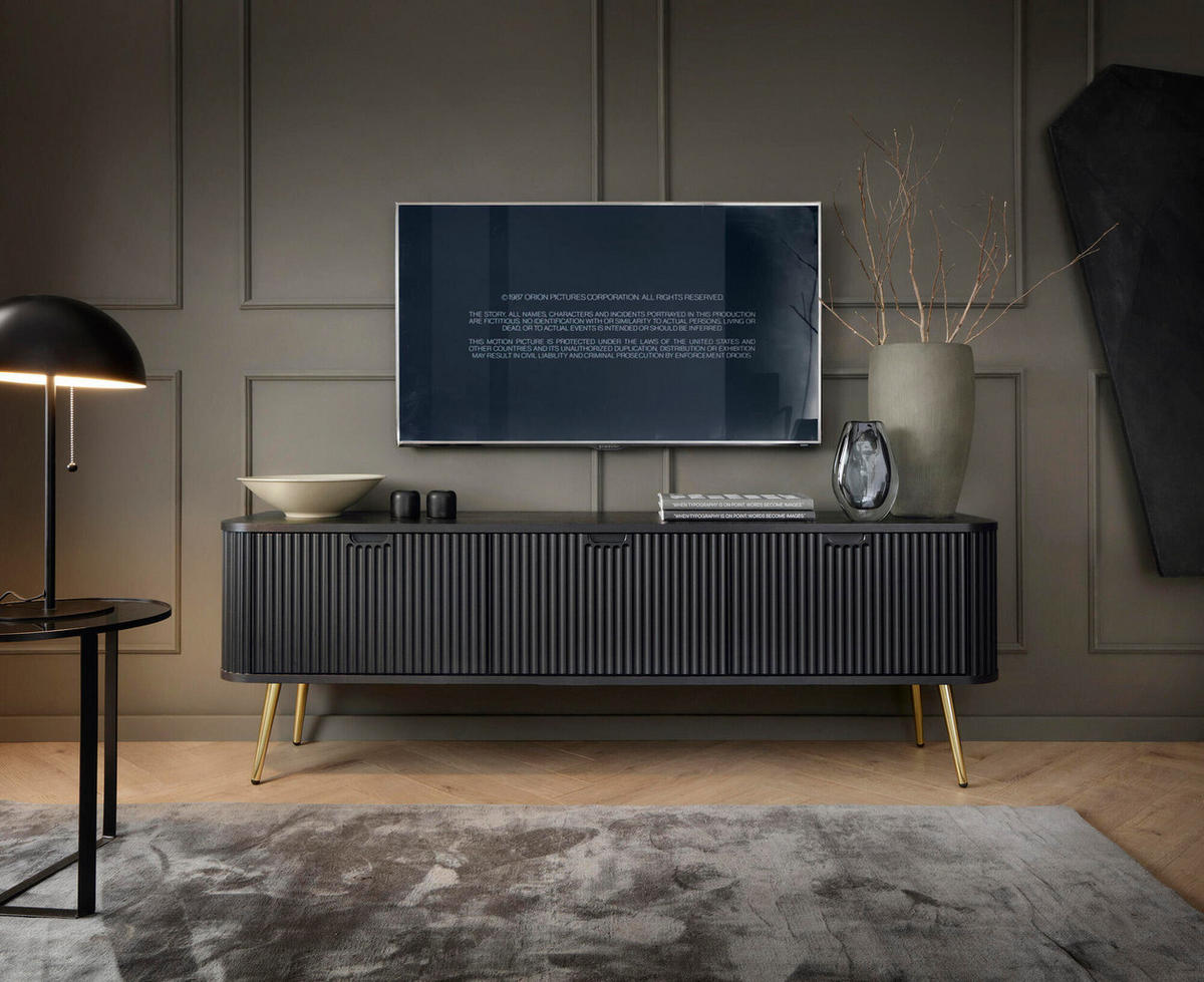 TV-LOWBOARD ZOVA Schwarz, Gold 168x39x57 cm - Goldfarben/Schwarz, Holzwerkstoff (168/57/39cm) - FURNLUX