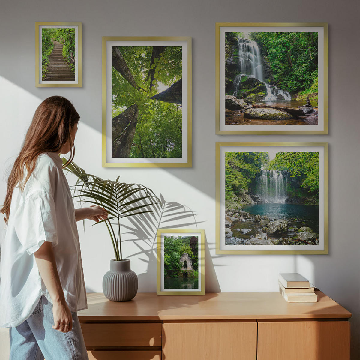 WANDBILDER 5er Set - 50x50 cm & 20x30 cm & 40x60 cm Goldrahmen - Denkmäler Europas in warmen Farben - Goldfarben, Kunststoff (40/60cm) - ArtPrintCave