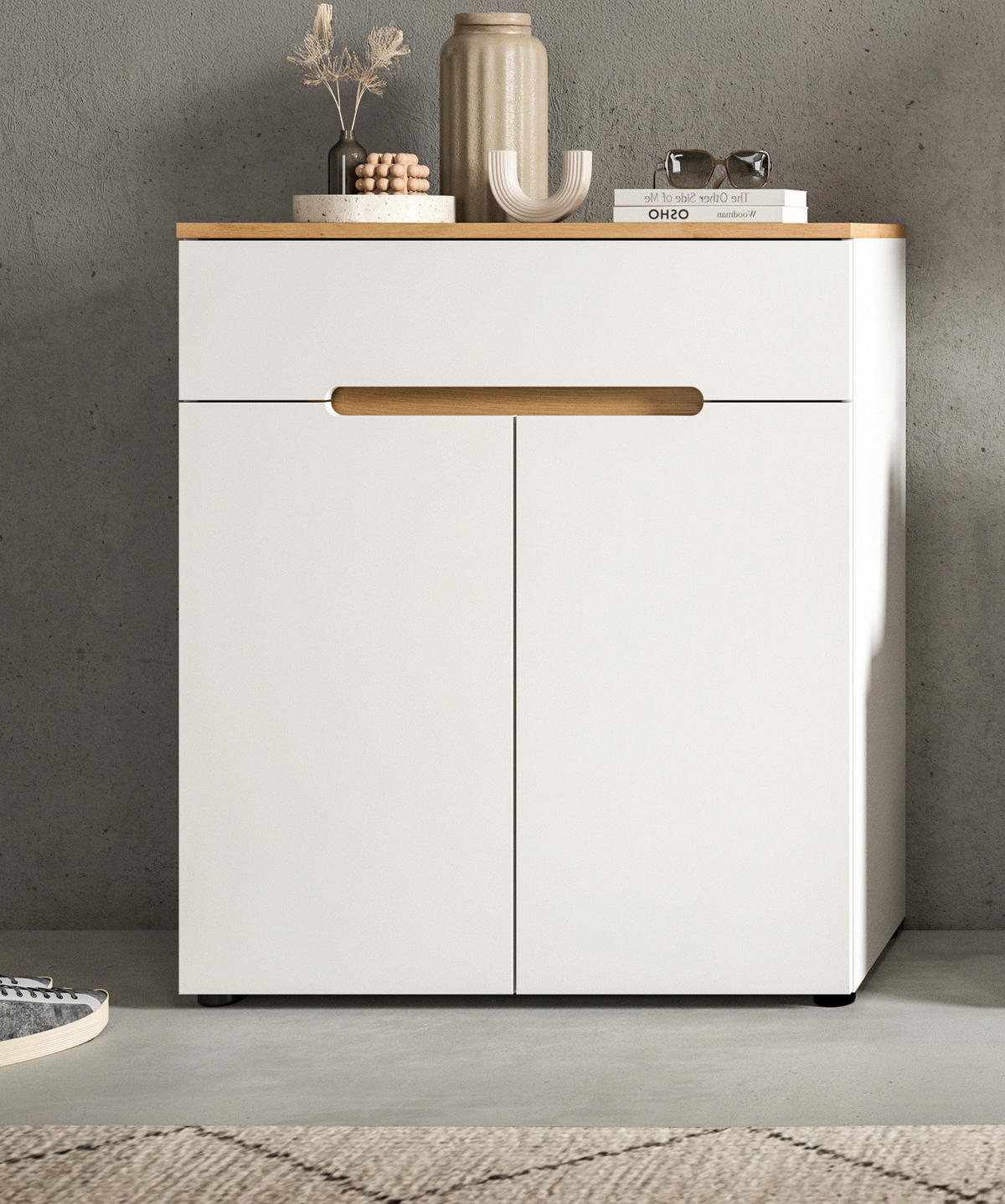 FLURKOMMODE weiß, Eiche Artisan 80 x 94 cm, Schuhschrank mit Soft-Close - Weiß, Holzwerkstoff (80/94/37cm) - Inn.Furn