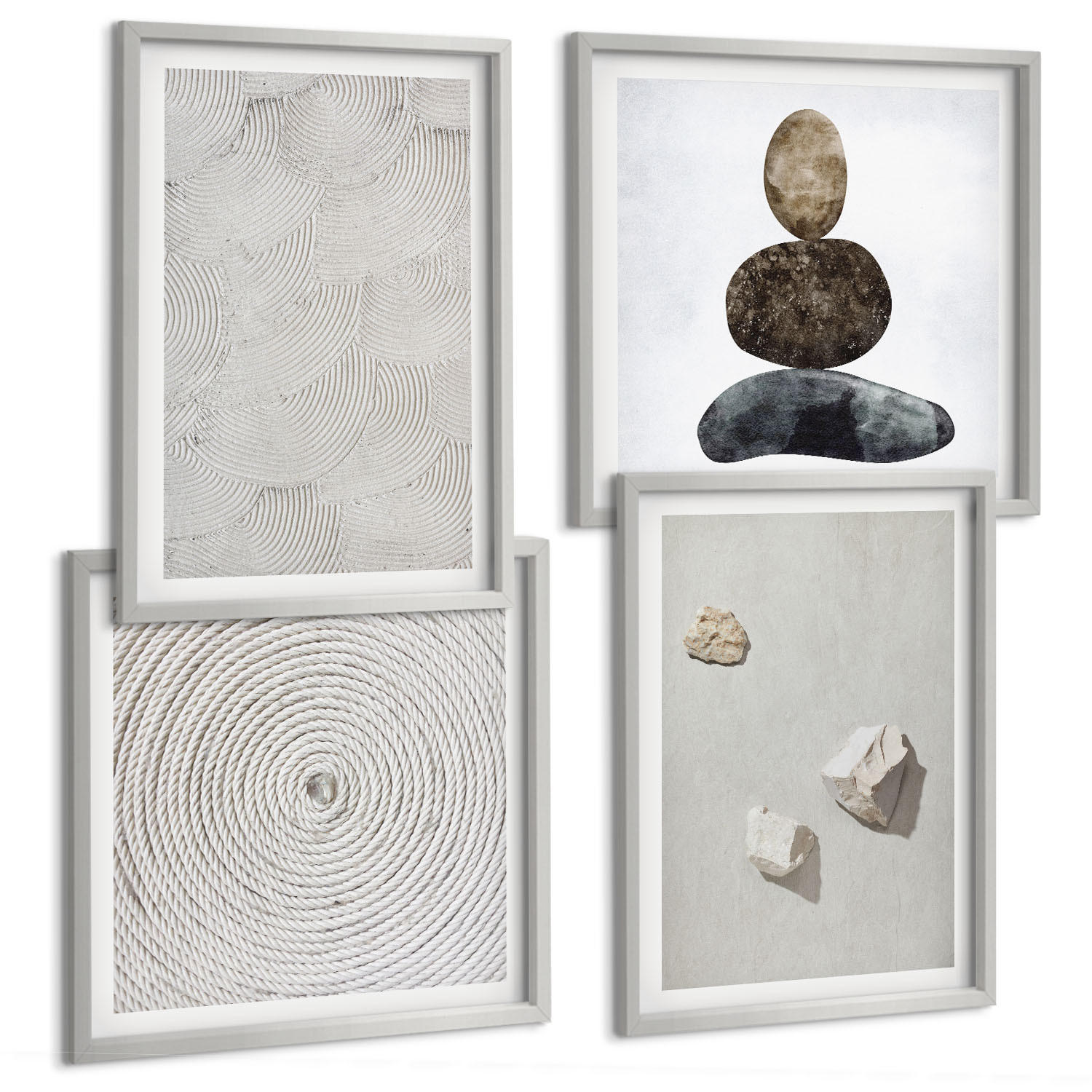 BILDER SET 4er Set - 50x50 cm & 40x60 cm Silberner Rahmen - Sandsteine moderne Farbe - Silberfarben, Kunststoff (50/50cm) - TULUP