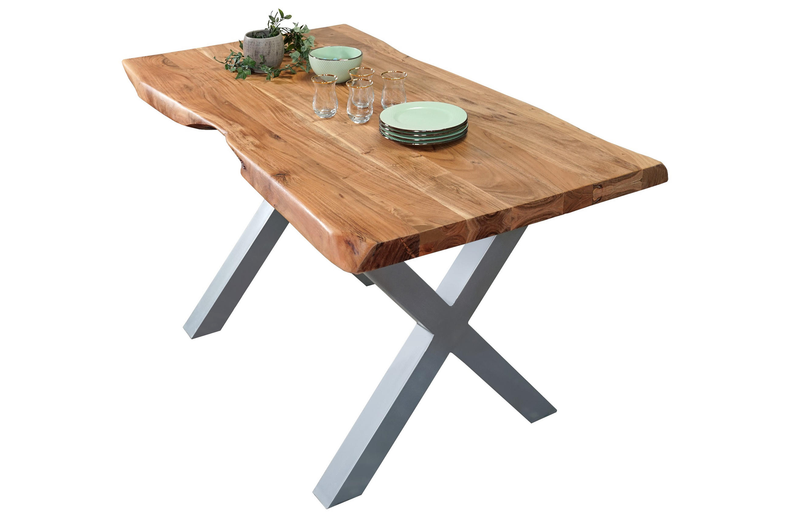ESSTISCH CALI - Beige/Silberfarben, Holz/Metall (80/140/77cm) - SAM