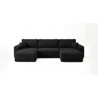 WOHNLANDSCHAFT BERLIN U-Form schwarz Cord Poso 135 - Schlaffunktion, Bettkasten - Schwarz, Textil (385/86/185cm) - Cornero