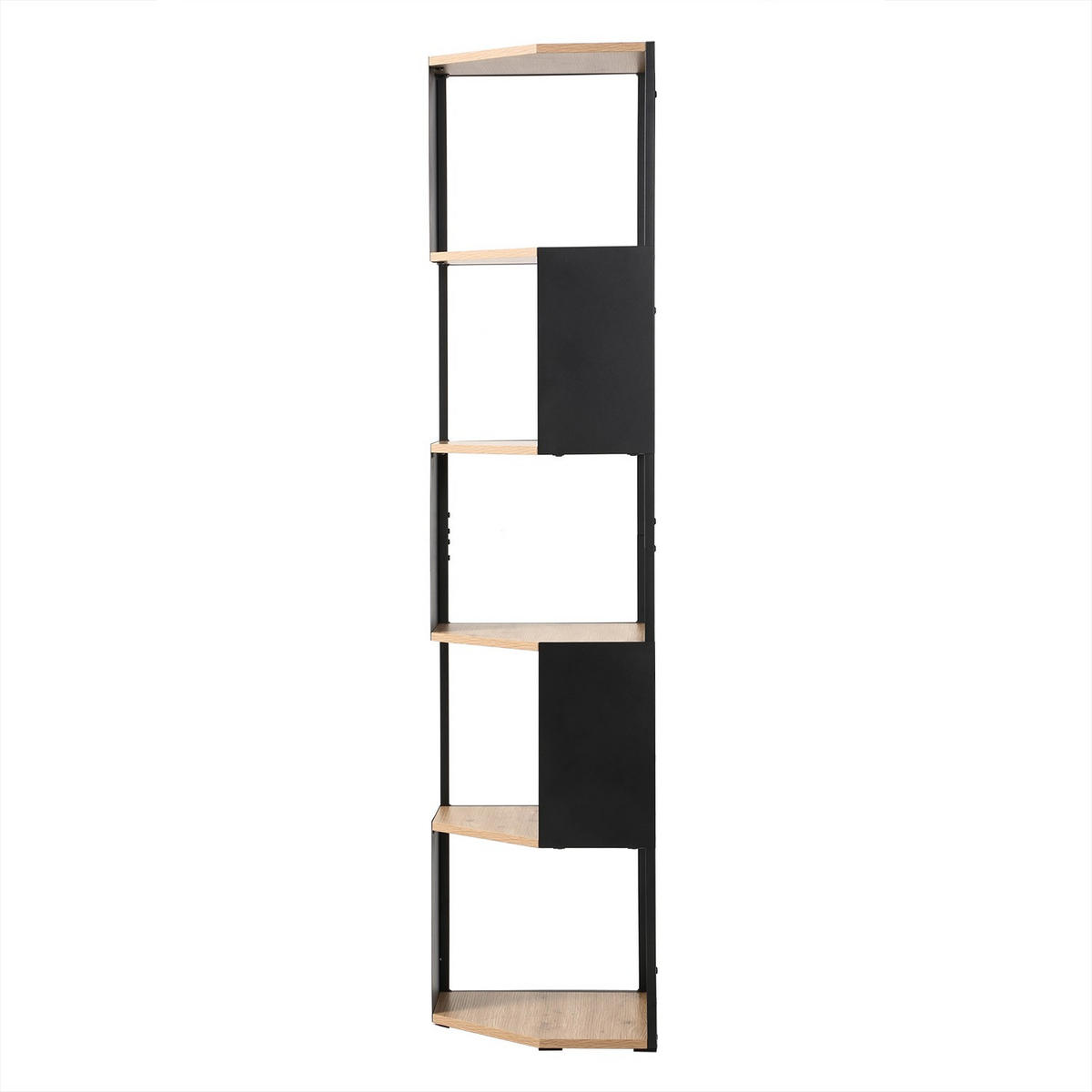 ECKREGAL mit 5 Ebenen und Seiten aus schwarzem Metall 40/172/40 cm - Eschefarben, Holzwerkstoff (40/172/44.5cm) - Calicosy