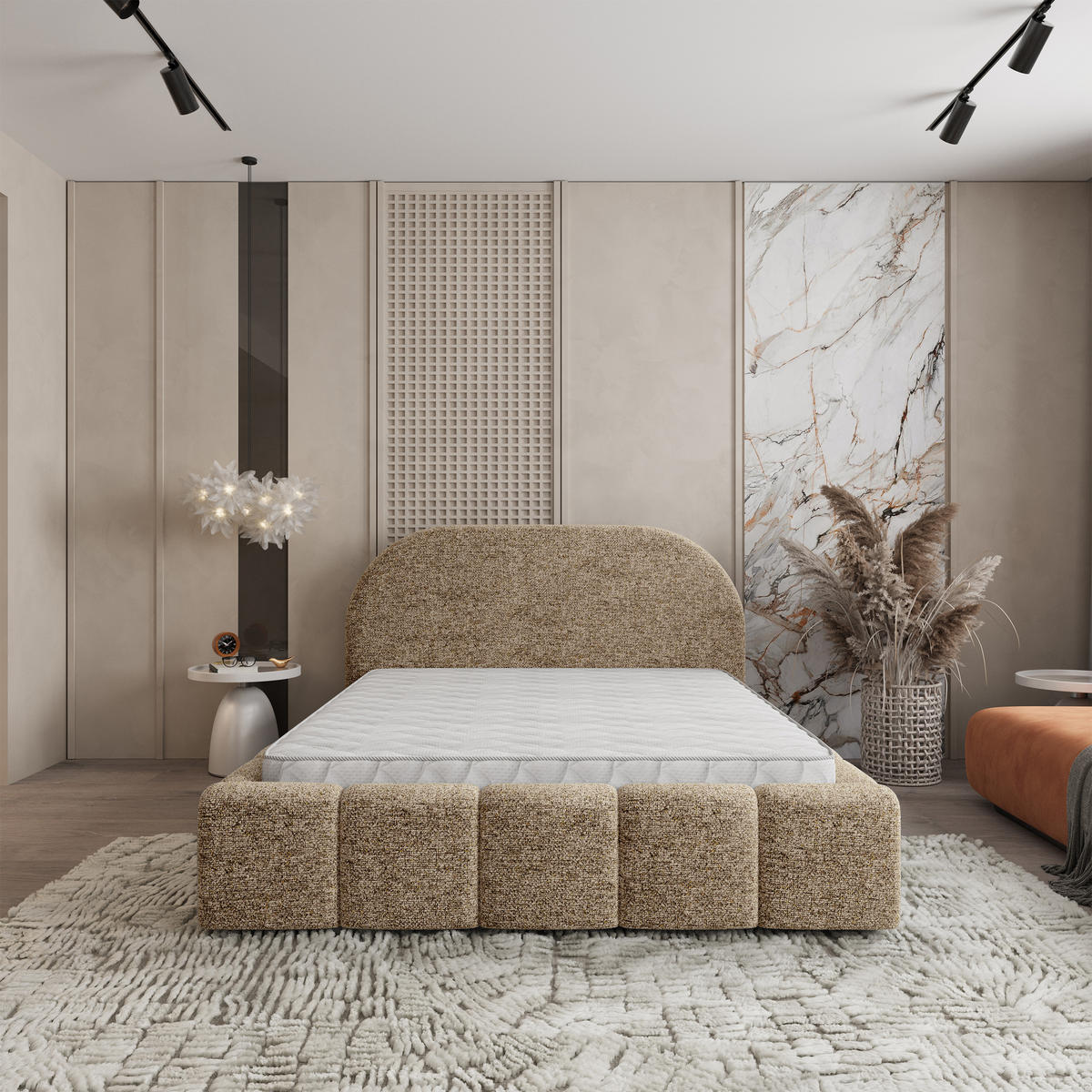 POLSTERBETT FLUSSO 180x200 cm mit Bettkästen - Beige - Beige, Holz (180/200cm) - MASSENO