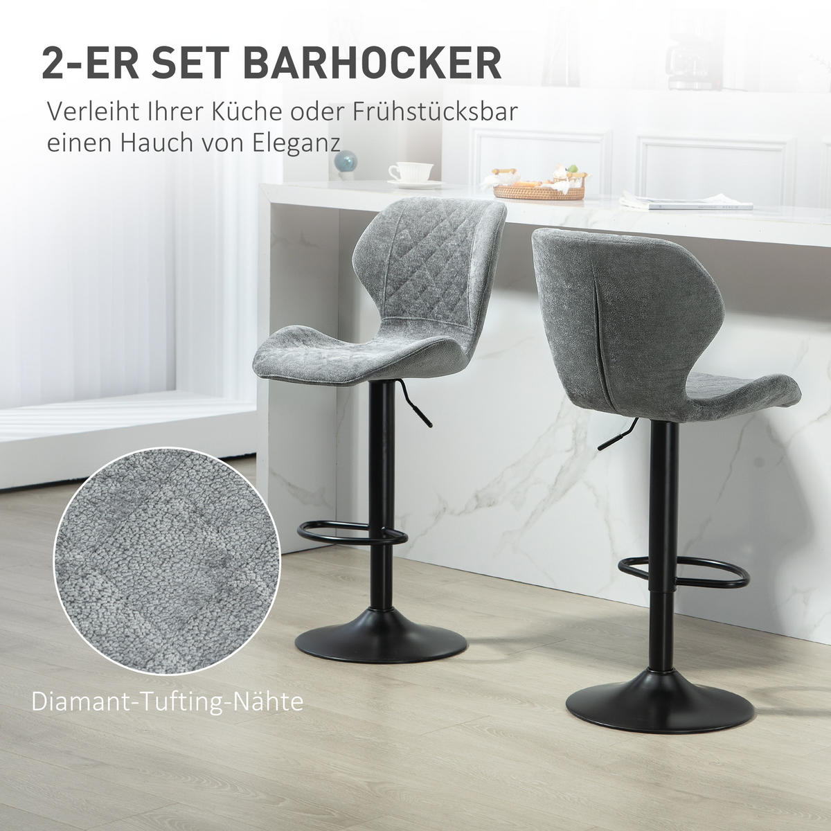 BARHOCKER 2er Set, Höhenverstellbar, Dunkelgrau - Dunkelgrau, Kunststoff (51.5/112/48cm) - HOMCOM