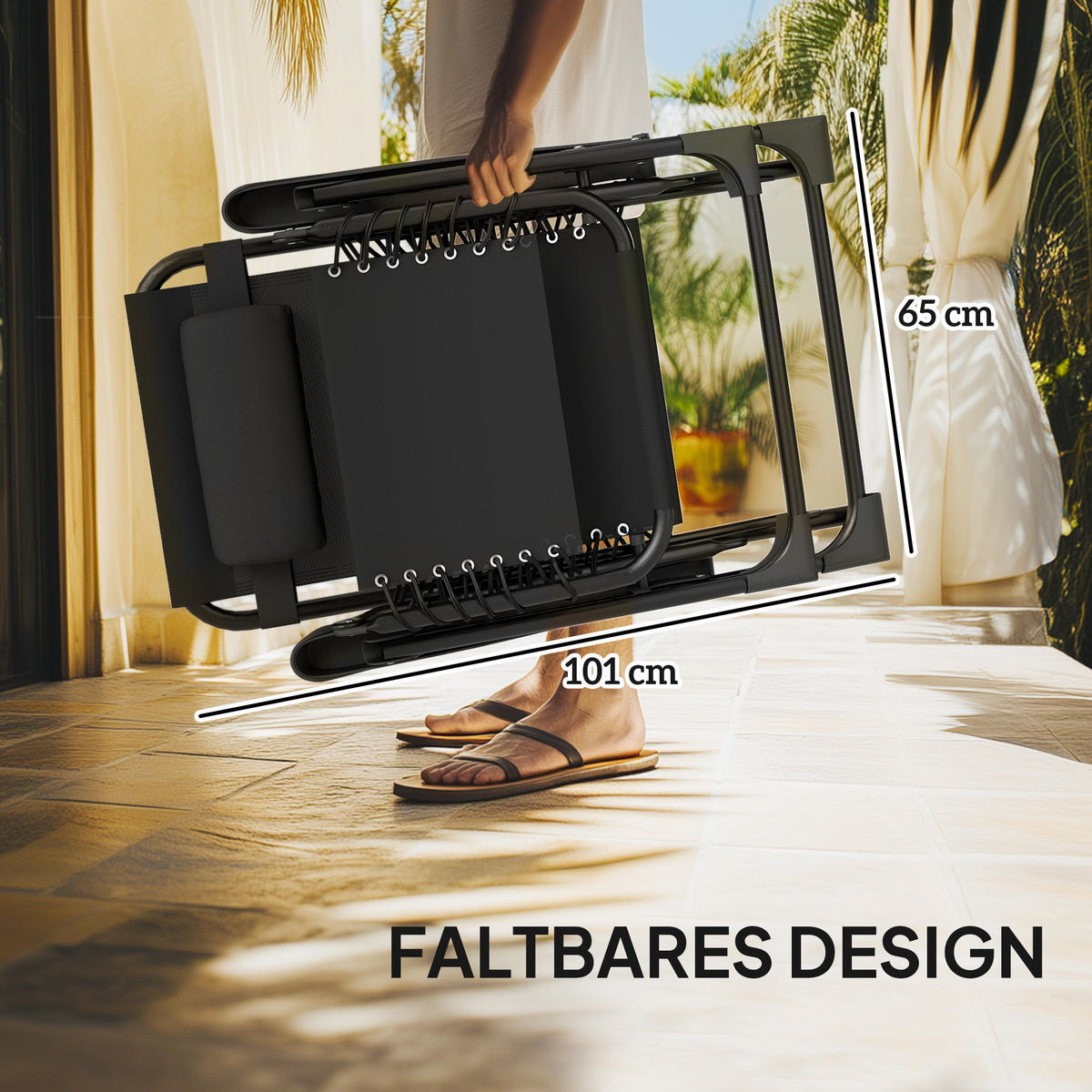 GARTENLIEGE Set 3-TLG Sonnenliege mit Teetisch 2 Liegestühle Kissen Schwarz - Schwarz, Metall (65/110/90cm) - Outsunny