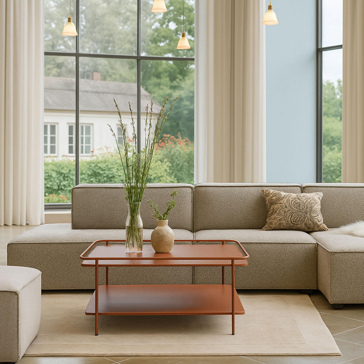 COUCHTISCH - Metall - Terrakotta - Terracotta, Metall (75/75/34cm) - Drawer