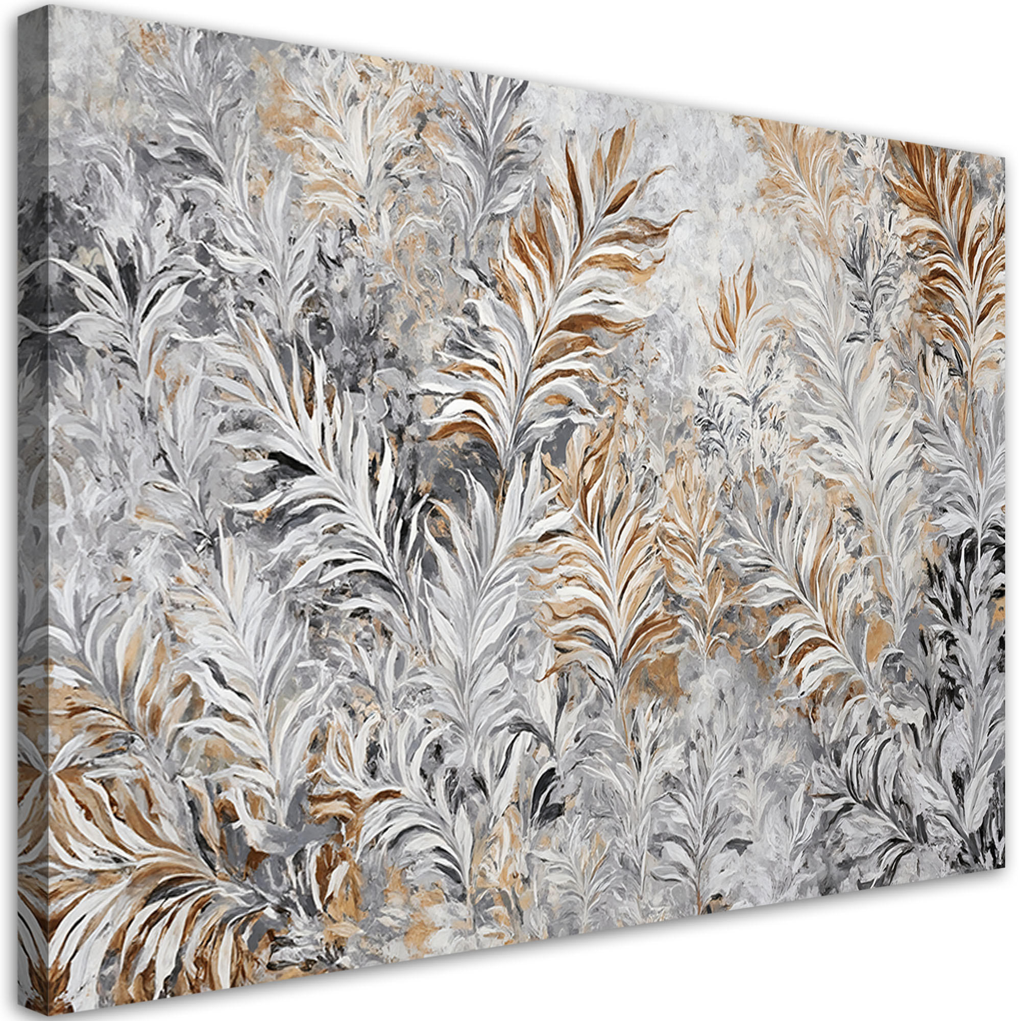 WANDBILD abstrakte blätter grau gold - Silberfarben, Textil (60/40cm) - Feeby