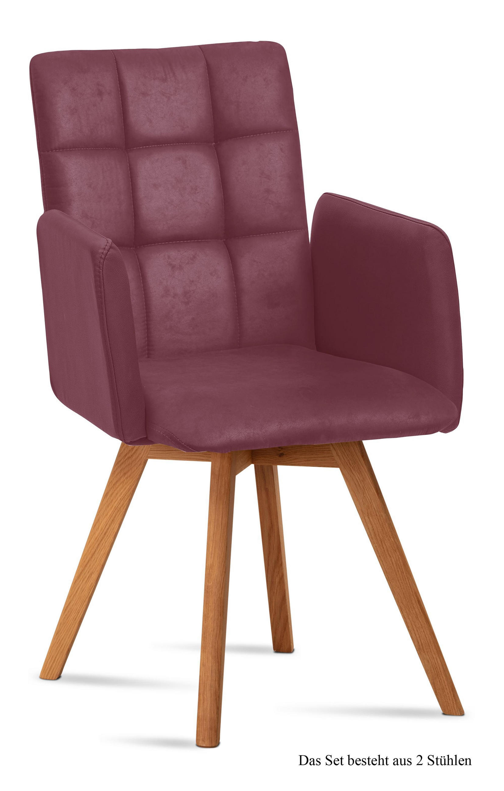 ARMLEHNSTUHL (2er-Set) Dione 52x91x60 Eiche geölt/Marsala - Eichefarben/Brombeere, Kunststoff (60/91/52cm) - 58aufmkessel