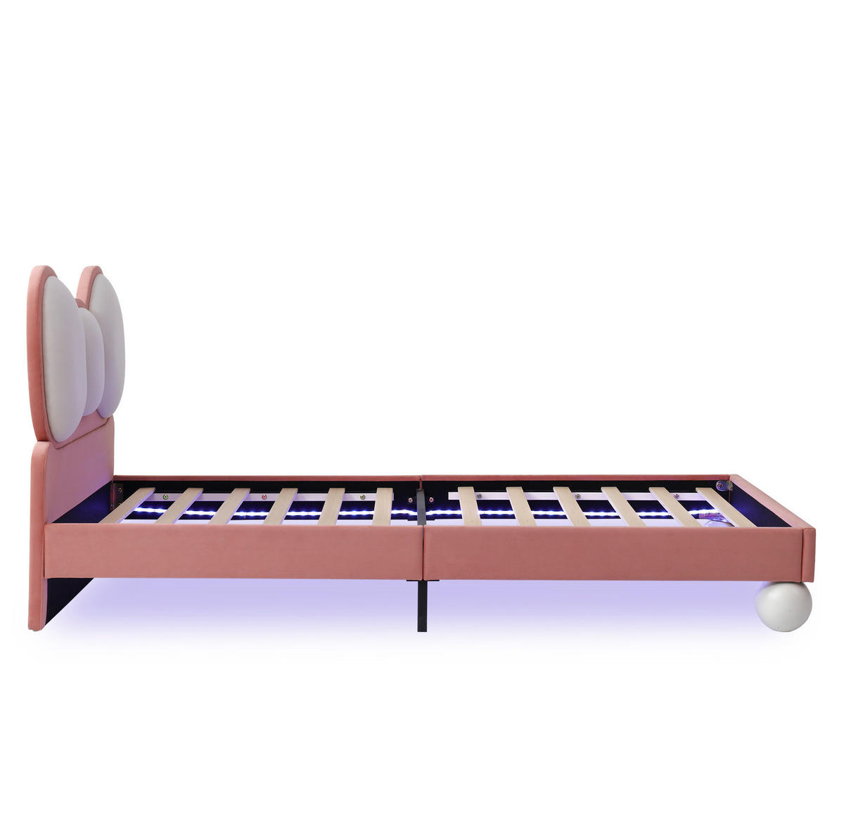KINDER-POLSTERBETT aus Samt 90x200 cm Beige/Rosa mit LED-Lichtleiste - Rosa, Textil (90/200cm) - IVMEU