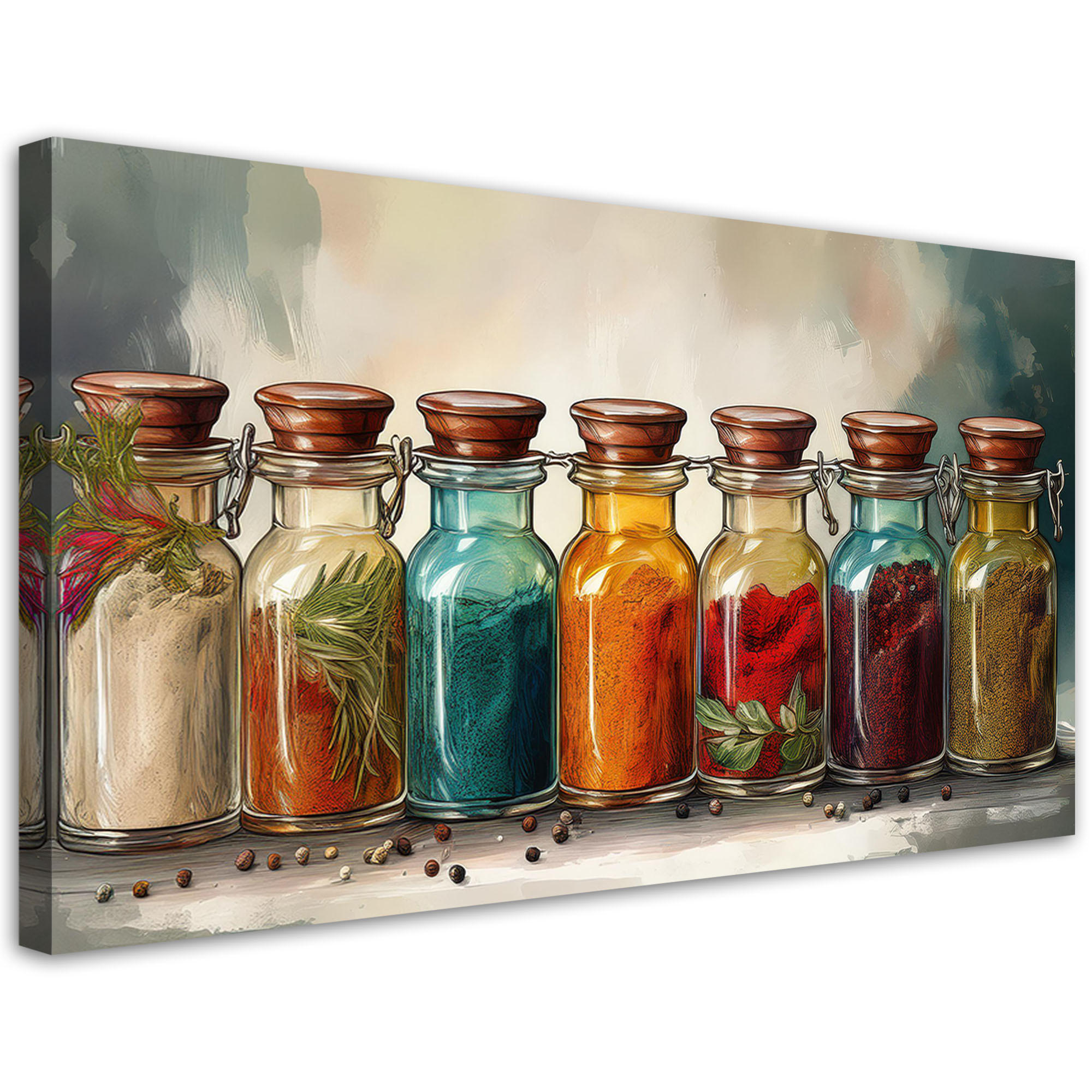 LEINWANDBILD Bunte Gewürze Kräuter 100x50cm - Multicolor, Textil (100/50cm) - Feeby