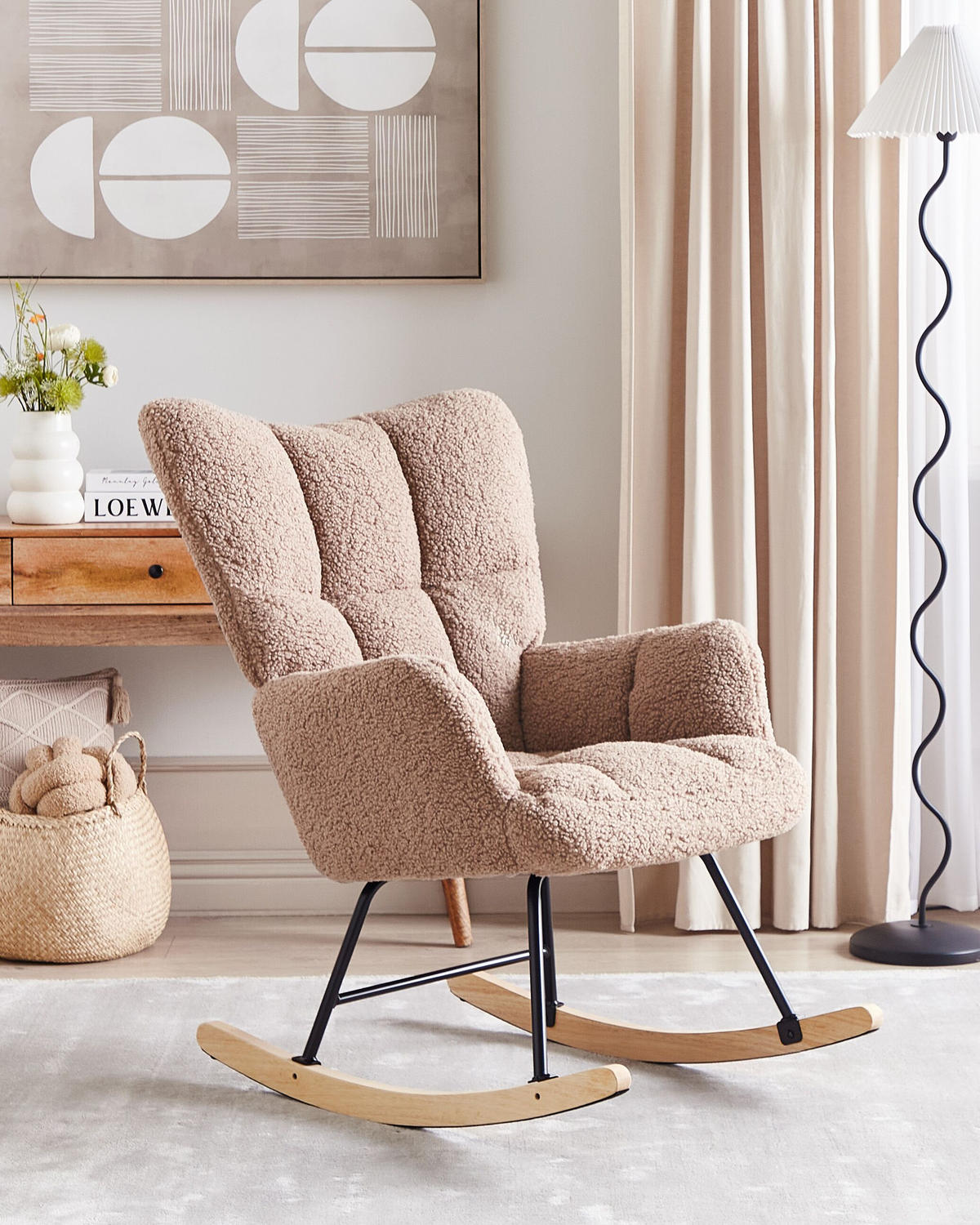 SCHAUKELSESSEL Bouclé Sandbeige Oulu - Hellbraun/Beige, Textil (71/104/83cm) - Beliani
