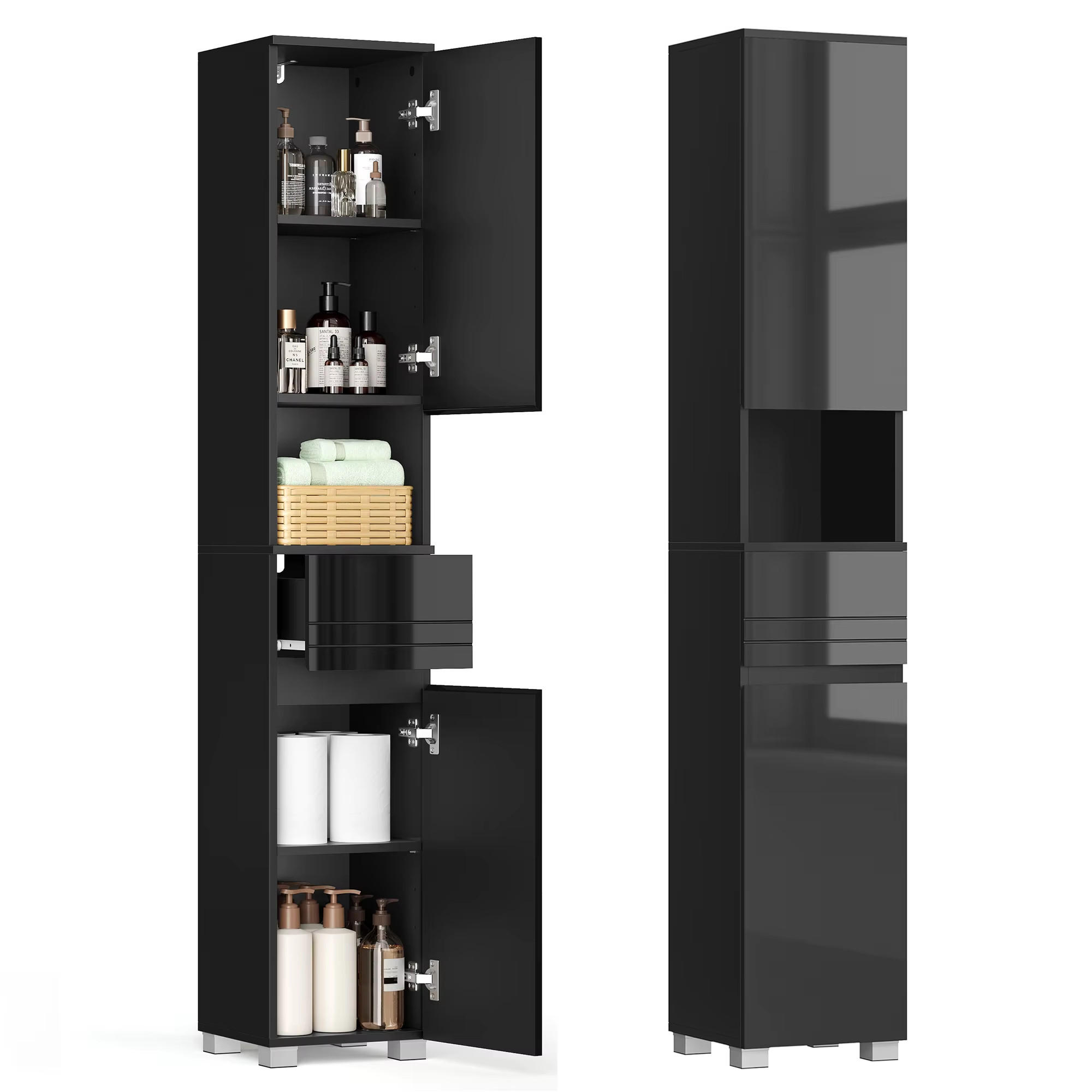 HOCHSCHRANK 30/170/30 cm offenes Fach Schublade Badschrank - Schwarz, Holz (30/170/30cm) - Coonoor