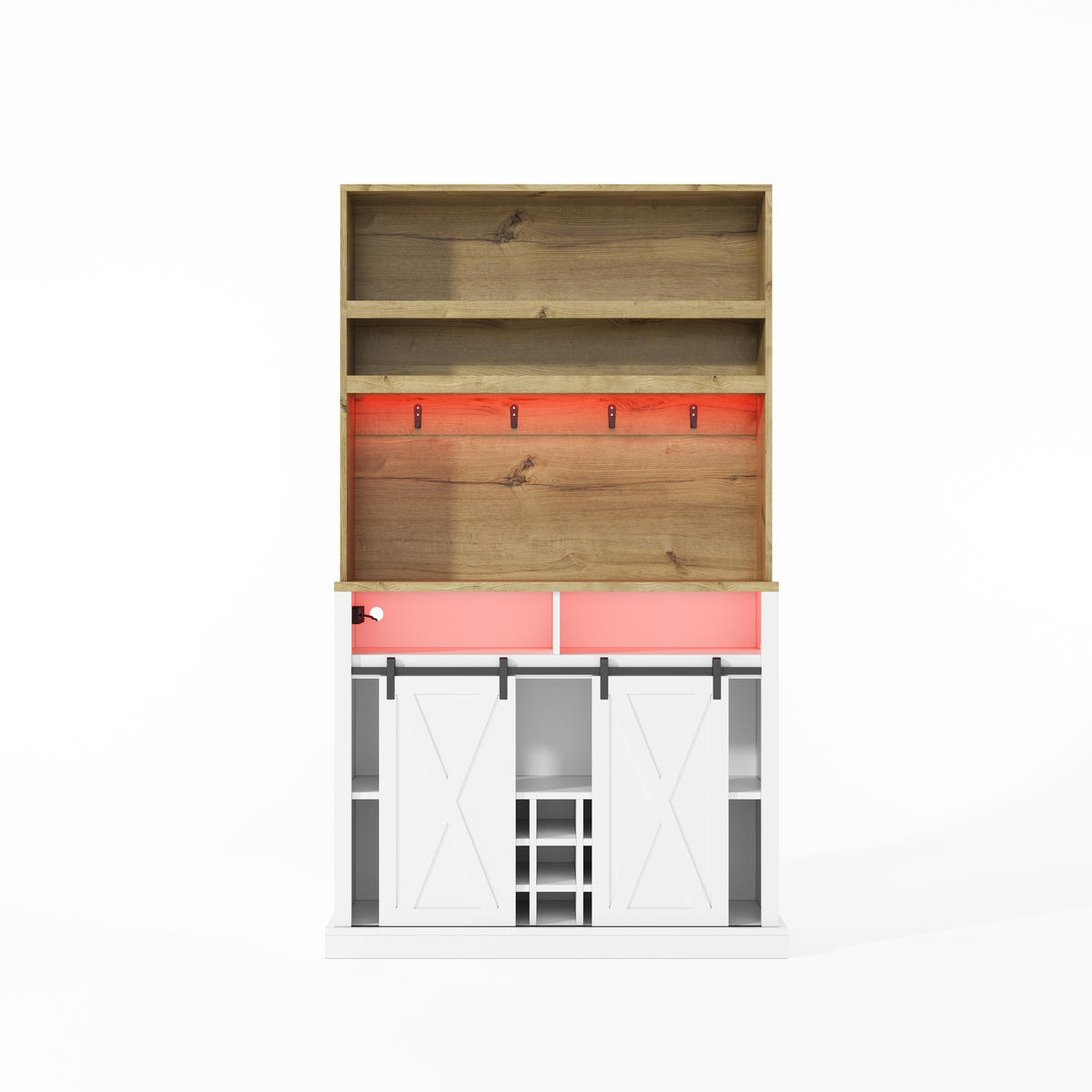 BUFFET 191 cm MDF Natur Weiß mit RGB-LED, USB-Anschluss und Weinregal - Weiß, Holzwerkstoff (40/191/110cm) - Korfee