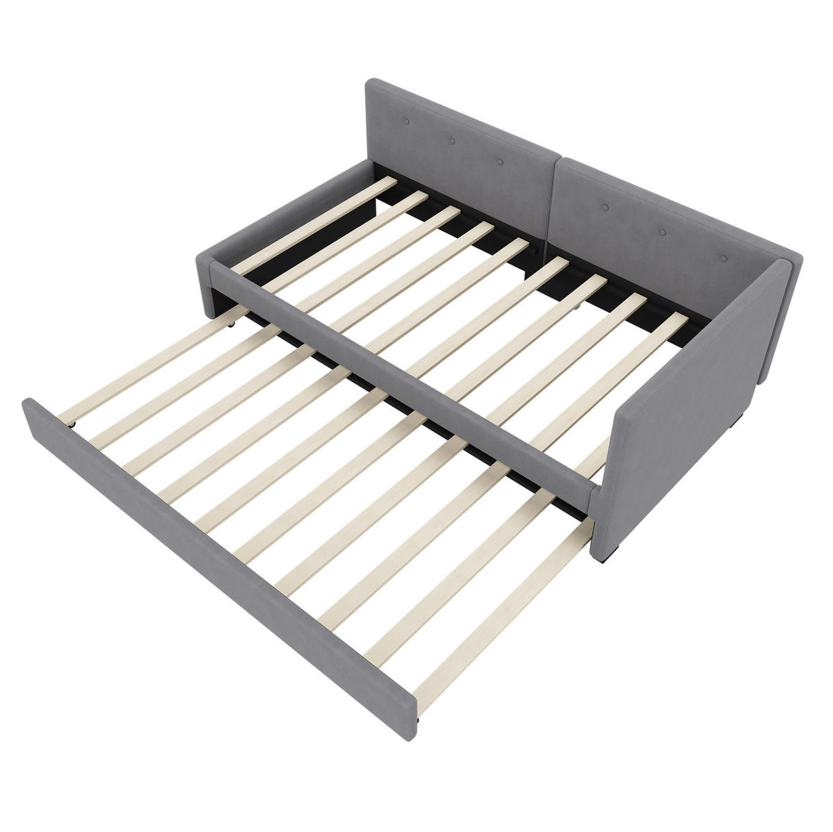 TAGESBETT aus Samt 90x200 cm Grau mit ausziehbarem Rollbett und Lattenrost, platzsparendes Design - Grau, Textil (90/200cm) - Modfu