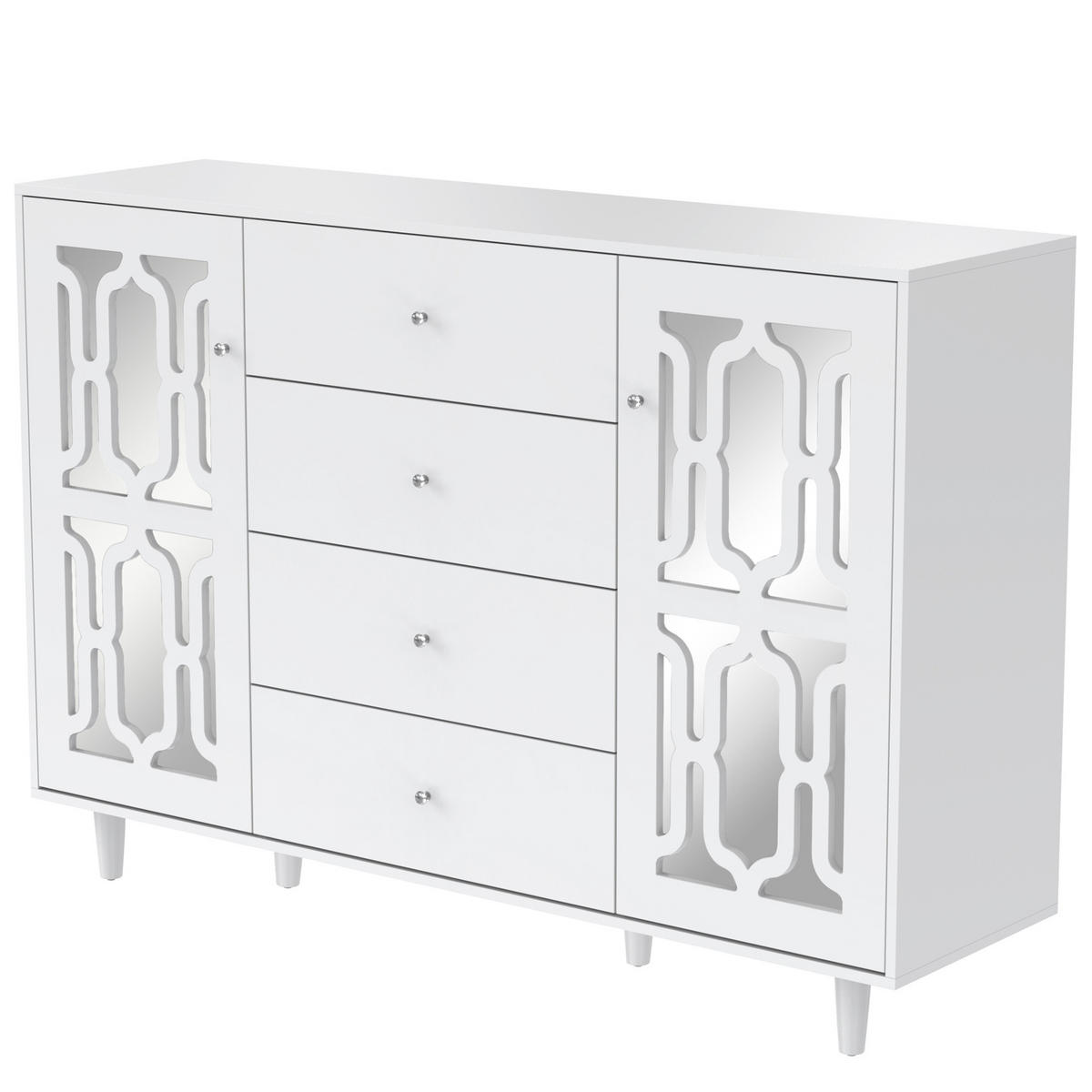 ANRICHTE 147,5/40/102 cm aus MDF mit Spiegeloberfläche und 4 Schubladen Weiß - Weiß, Holzwerkstoff (147.5/102/40cm) - Modenvie