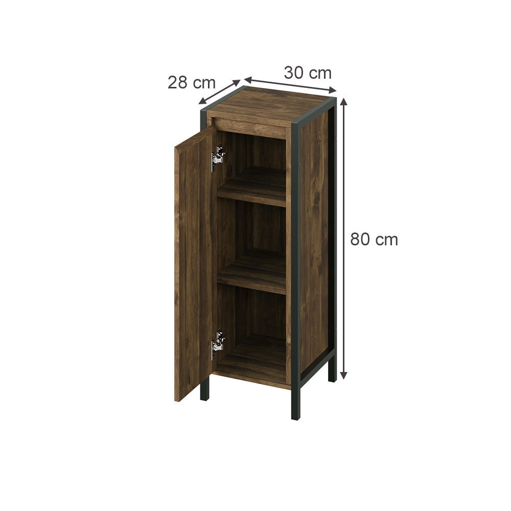 MIDISCHRANK Naola Eiche/Schwarz 30 x 80 cm mit 3 Fächern - Eichefarben/Schwarz, Holzwerkstoff (30/80/28cm) - Vicco